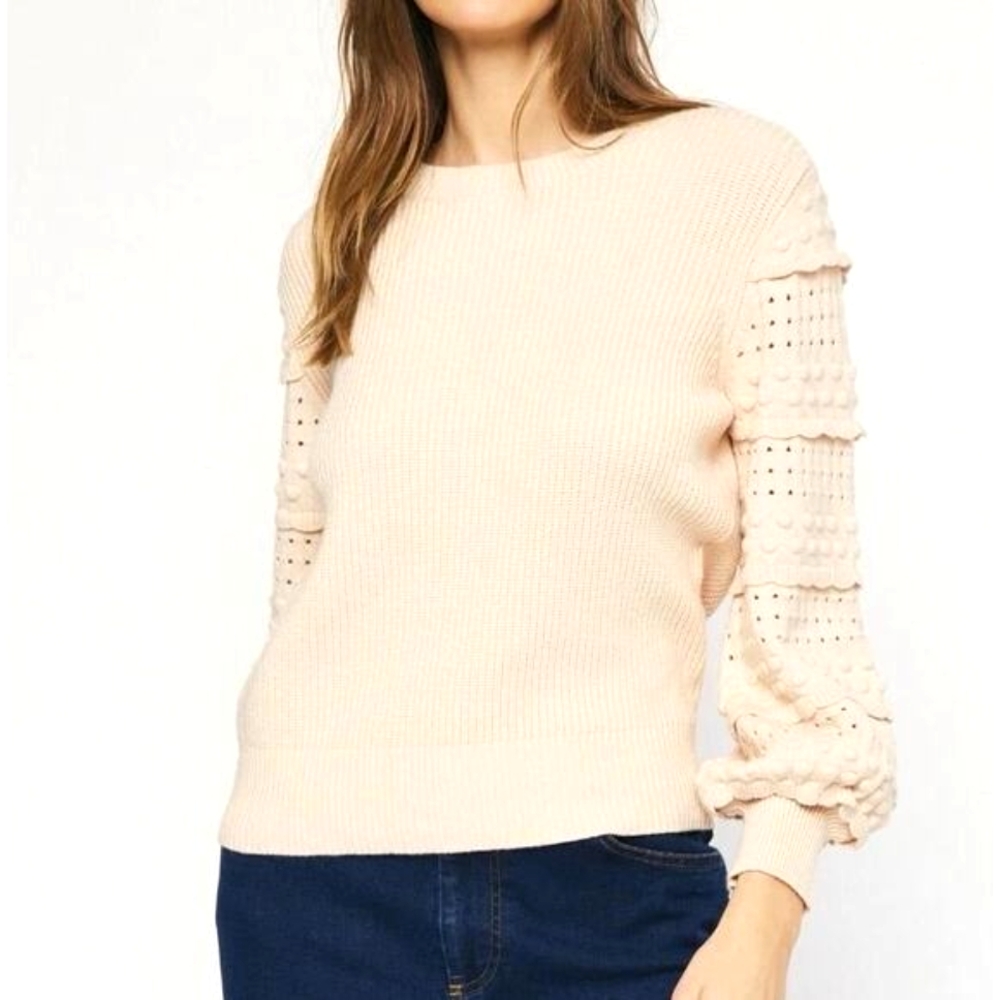 Entro Cream Textured Sleeve Sweater